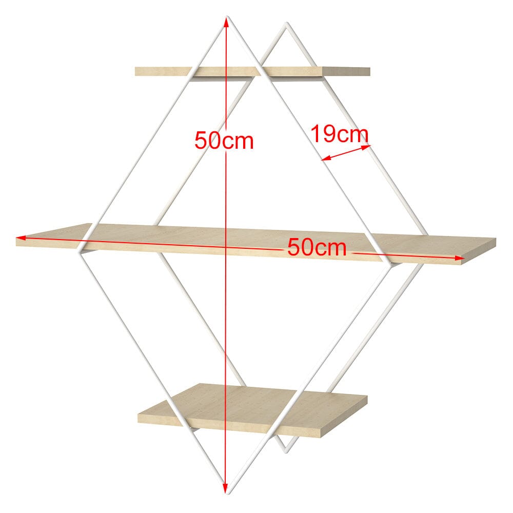 Stylish Diamond 3-Tier Wall Shelf with White Iron Rings �����������������������������������������������