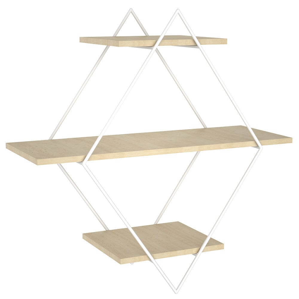 Stylish Diamond 3-Tier Wall Shelf with White Iron Rings �����������������������������������������������
