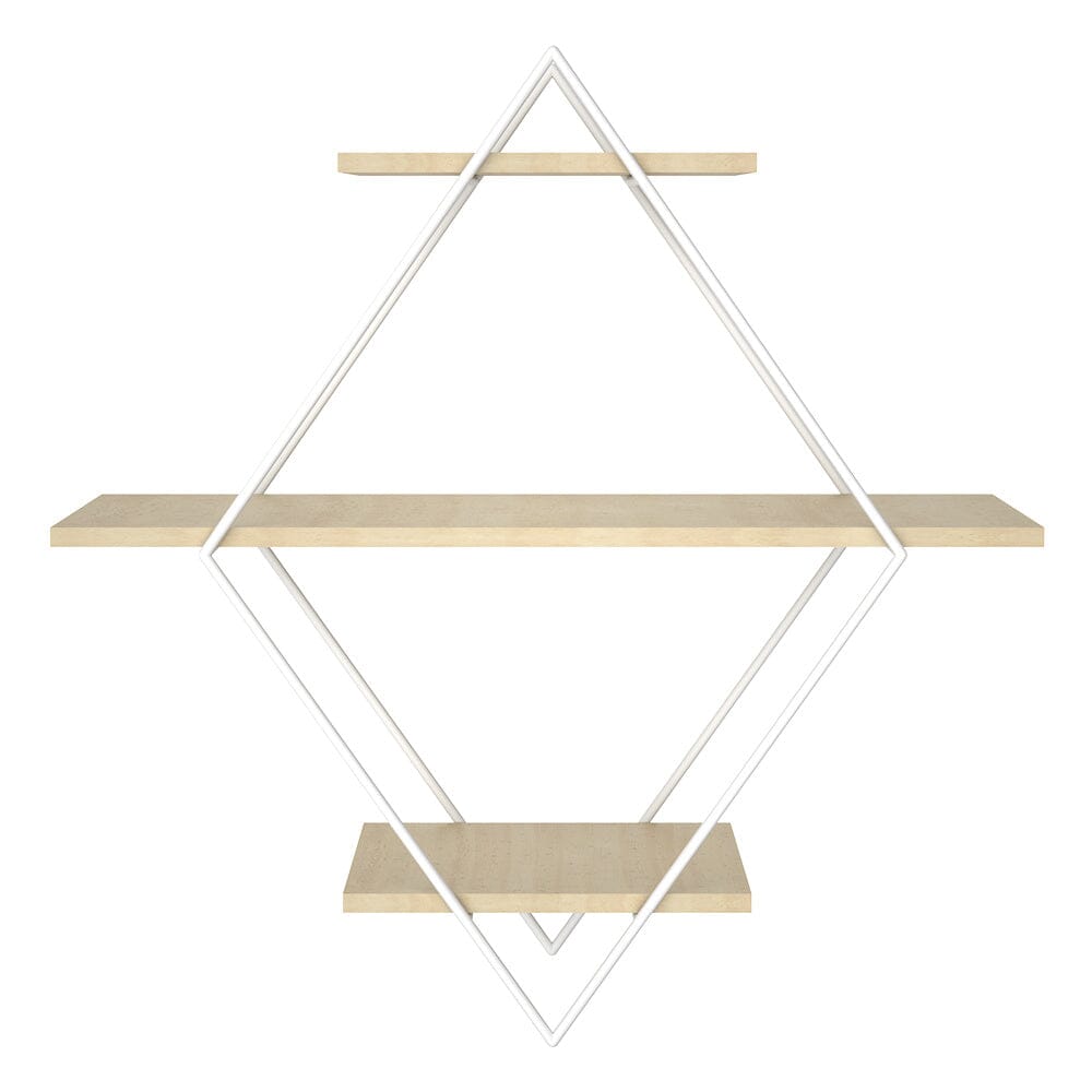 Stylish Diamond 3-Tier Wall Shelf with White Iron Rings �����������������������������������������������