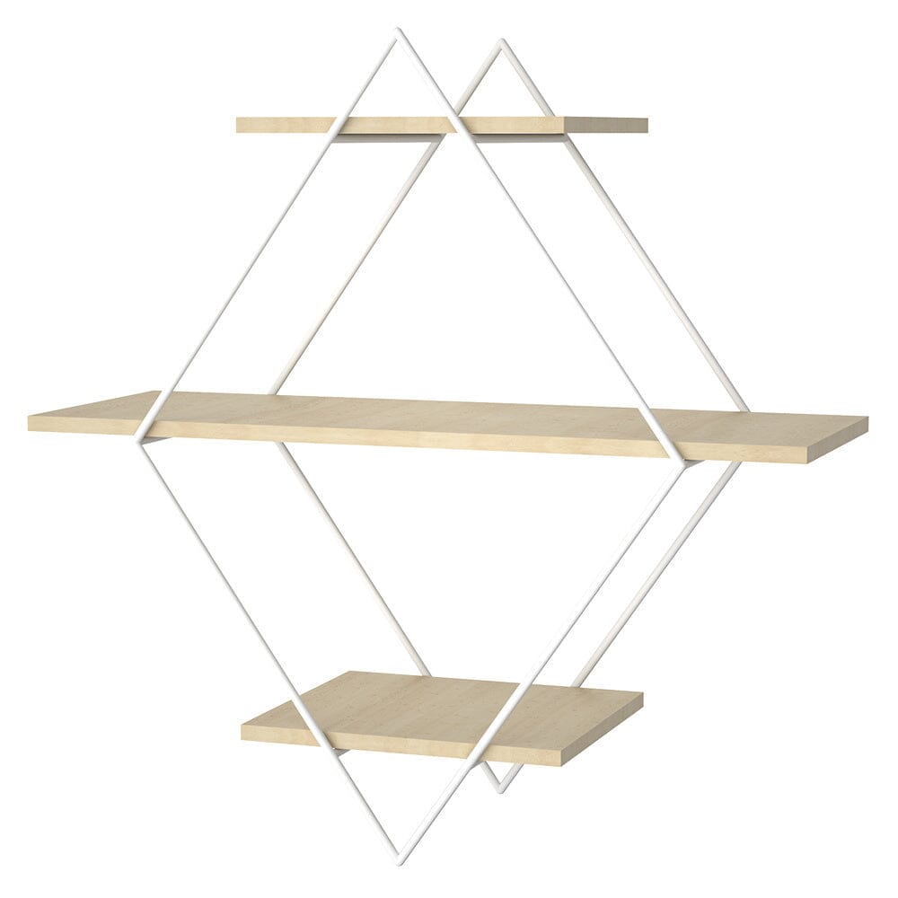 Stylish Diamond 3-Tier Wall Shelf with White Iron Rings �����������������������������������������������