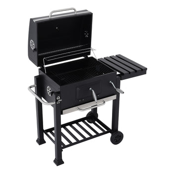 Outdoor Portable Charcoal BBQ Grill with Side Shelf and Wheels