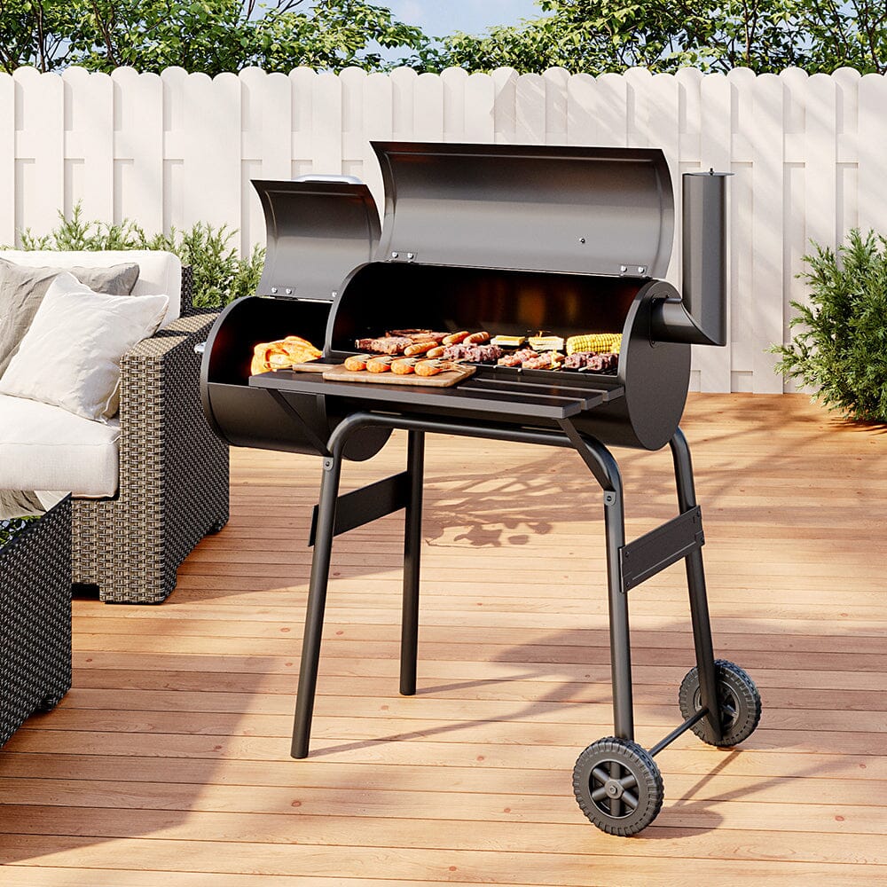 Outdoor Charcoal BBQ Grill with Offset 2-in-1 Smoker and Wheels BBQ Grills Living and Home