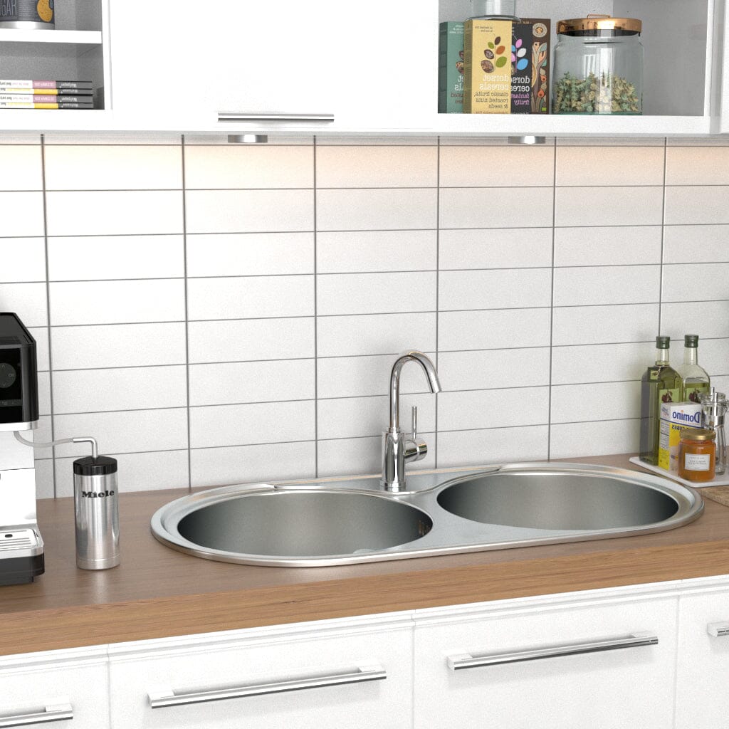 Double Bowl Kitchen Sink 0.6mm Stainless Steel Catering Sink Kitchen Sinks Living and Home