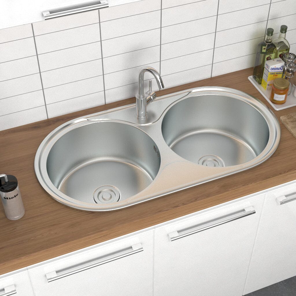 Double Bowl Kitchen Sink 0.6mm Stainless Steel Catering Sink Kitchen Sinks Living and Home