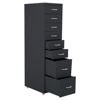 8 Drawers Black Vertical File Cabinet with Wheels