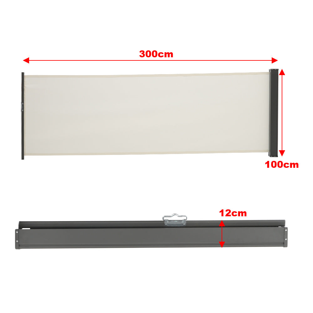 Side Awning Retractable Outdoor Privacy Screen for Garden Balcony Terrace Awnings Living and Home White Length 300 cm x Height 100 cm