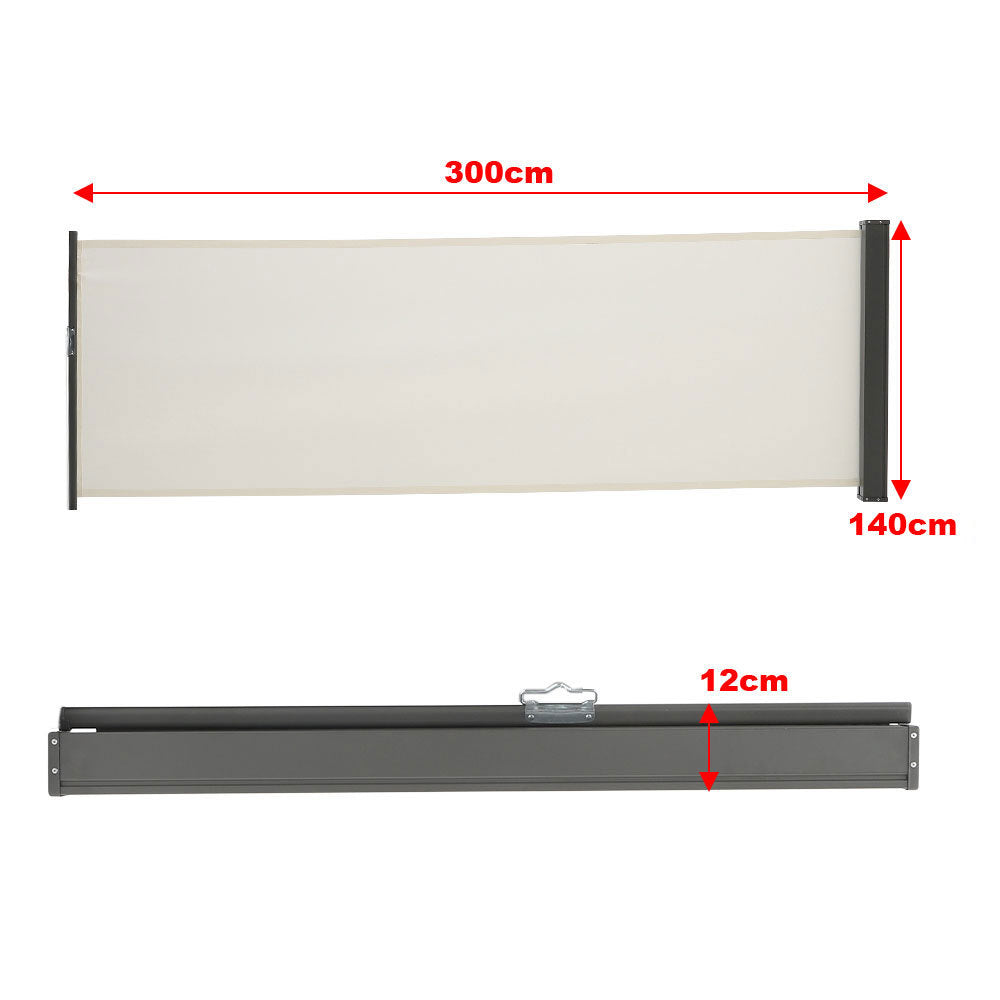 Side Awning Retractable Outdoor Privacy Screen for Garden Balcony Terrace Awnings Living and Home White Length 300 cm x Height 140 cm