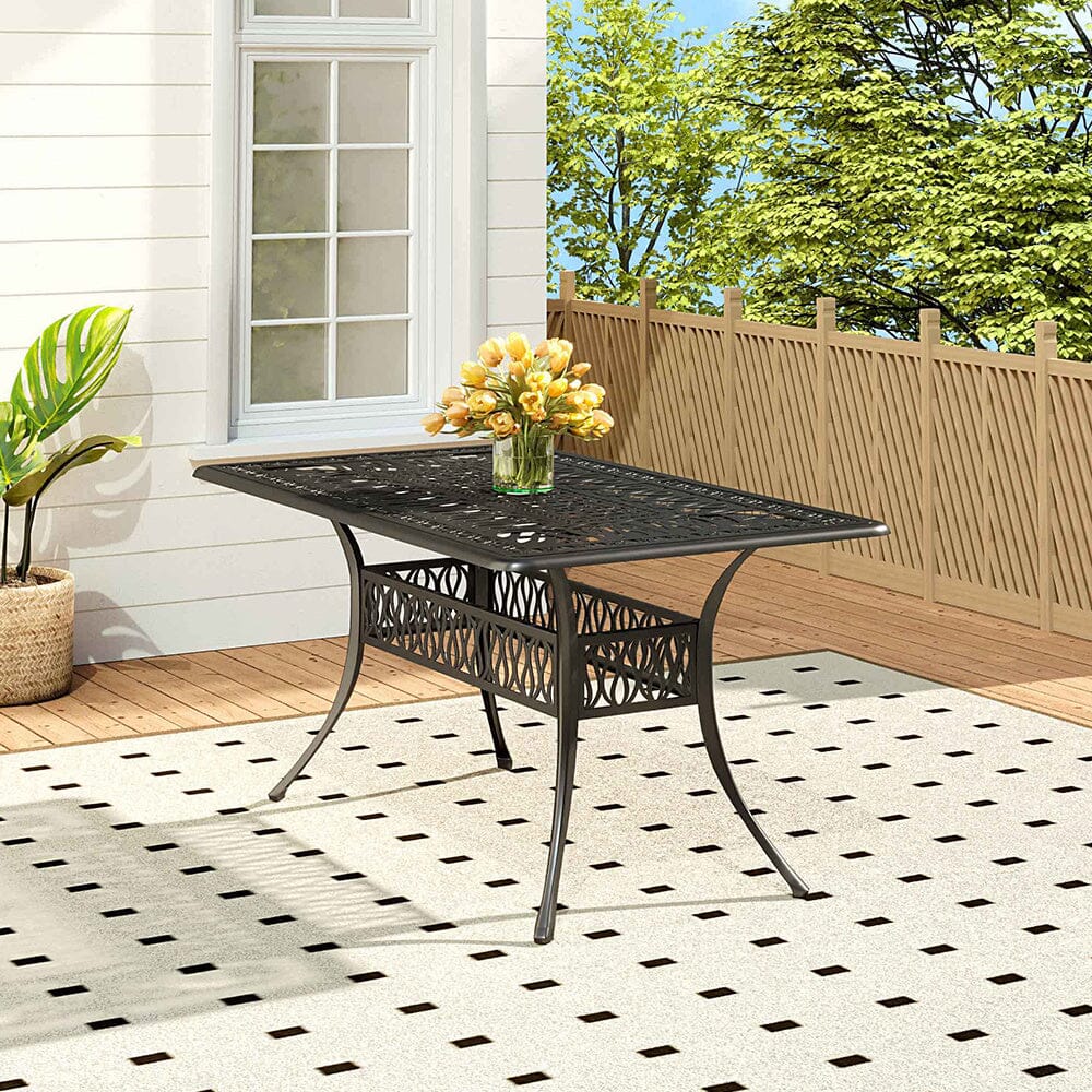 150cm Wide Garden Dining Table Hollow Cast Aluminium Tables Garden Dining Tables Living and Home Black