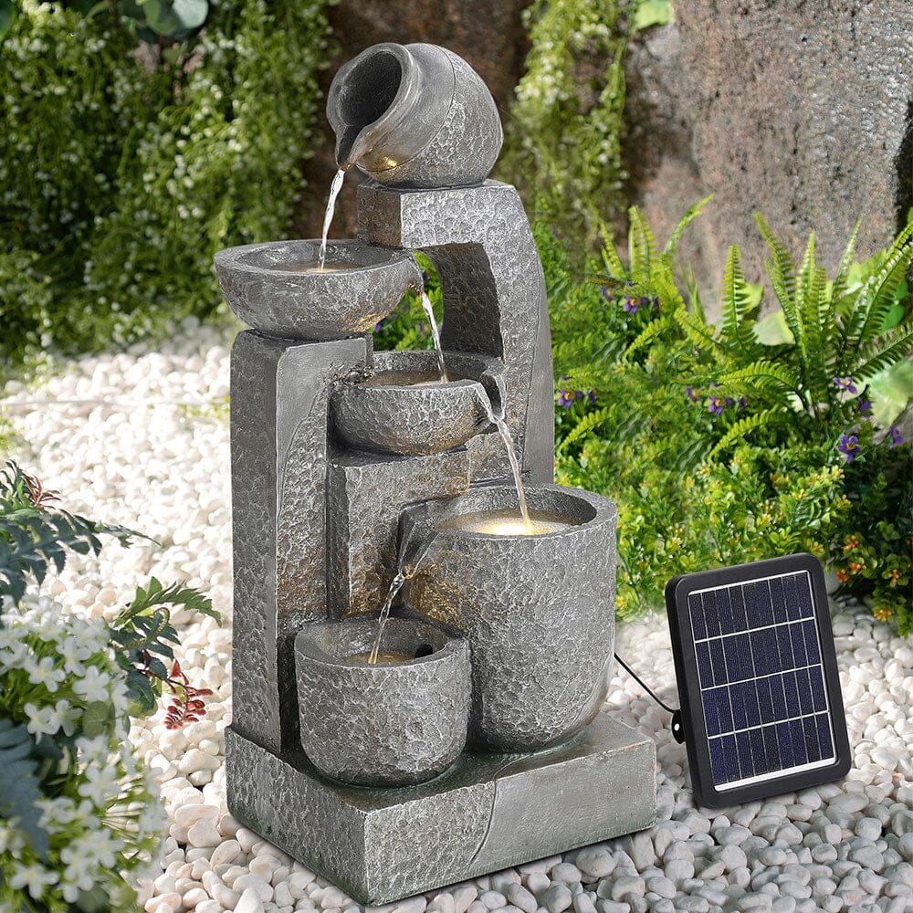 Solar 5-Tier Cascade Water Fountain for Outdoors Fountains Living and Home