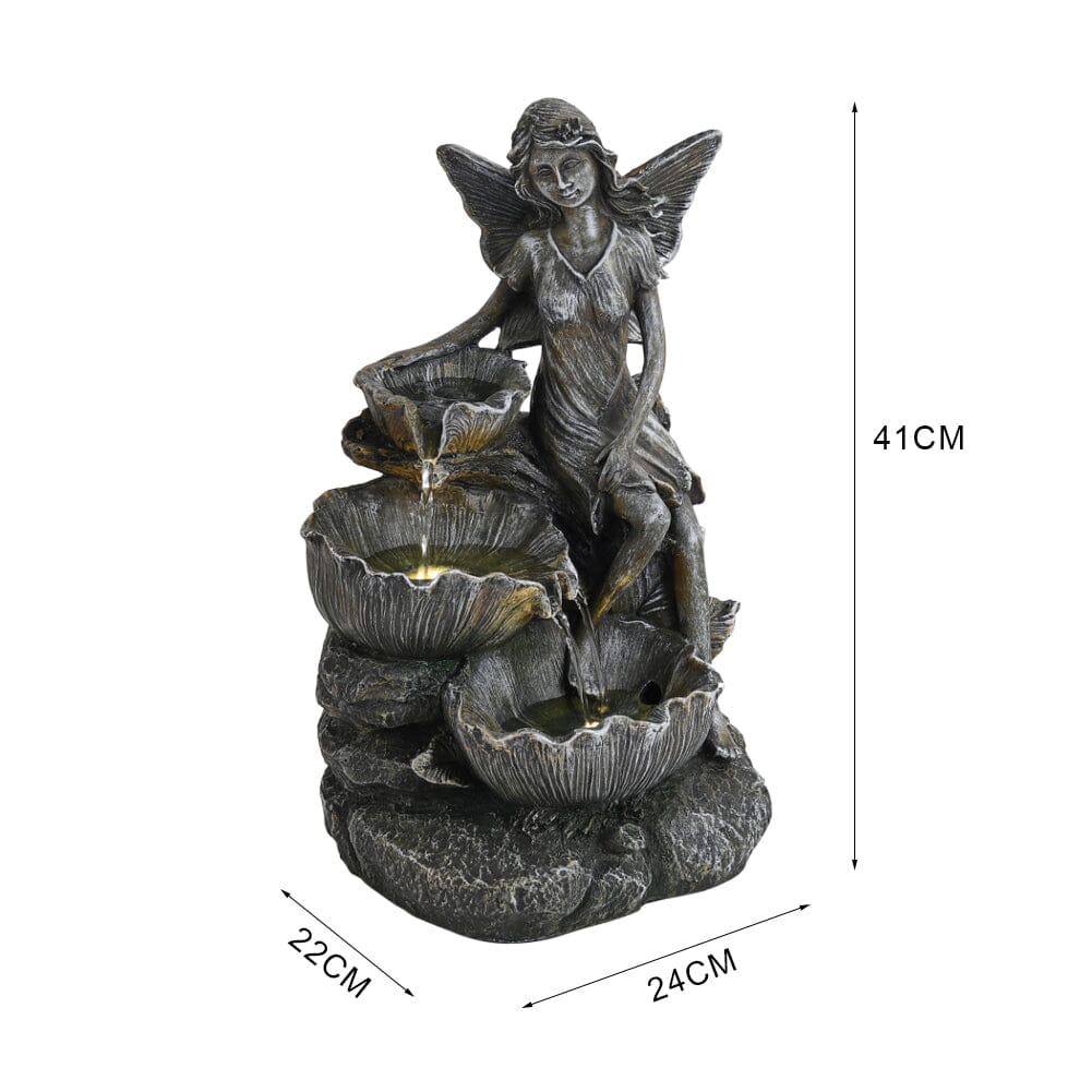 Fairy Solar Resin Water Fountain with LED Lights Fountains Living and Home