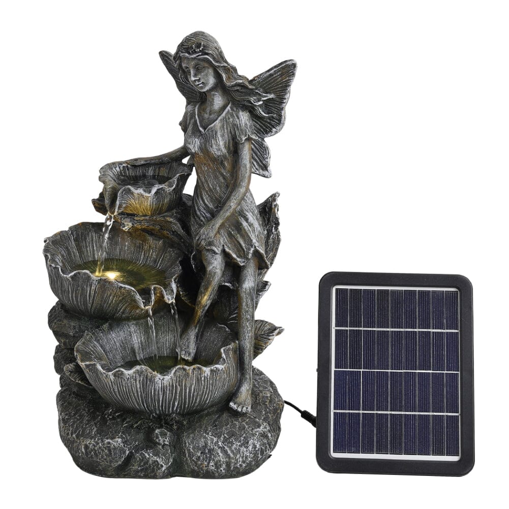Fairy Solar Resin Water Fountain with LED Lights Fountains Living and Home