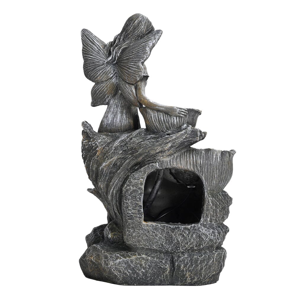 Fairy Solar Resin Water Fountain with LED Lights Fountains Living and Home