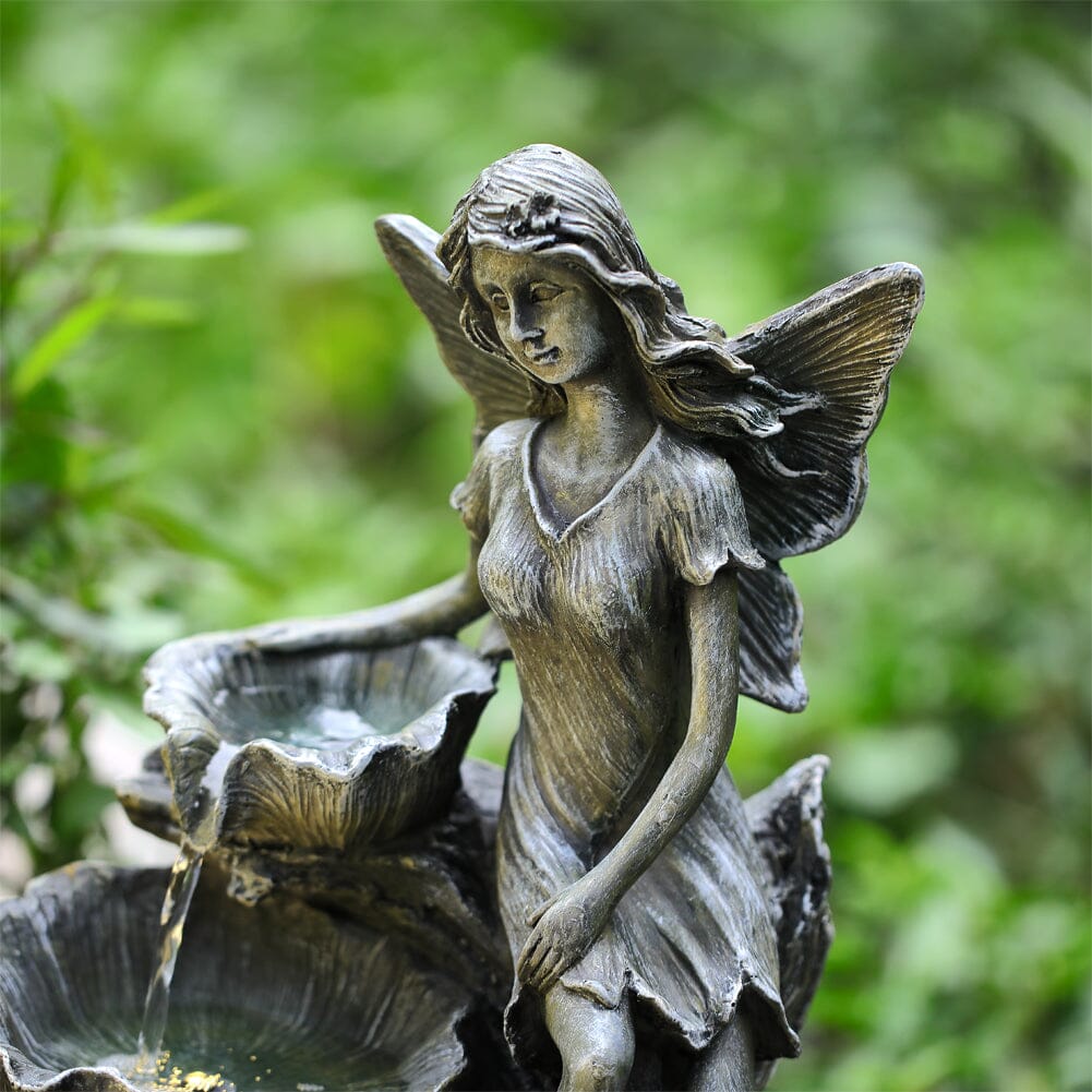 Fairy Solar Resin Water Fountain with LED Lights Fountains Living and Home
