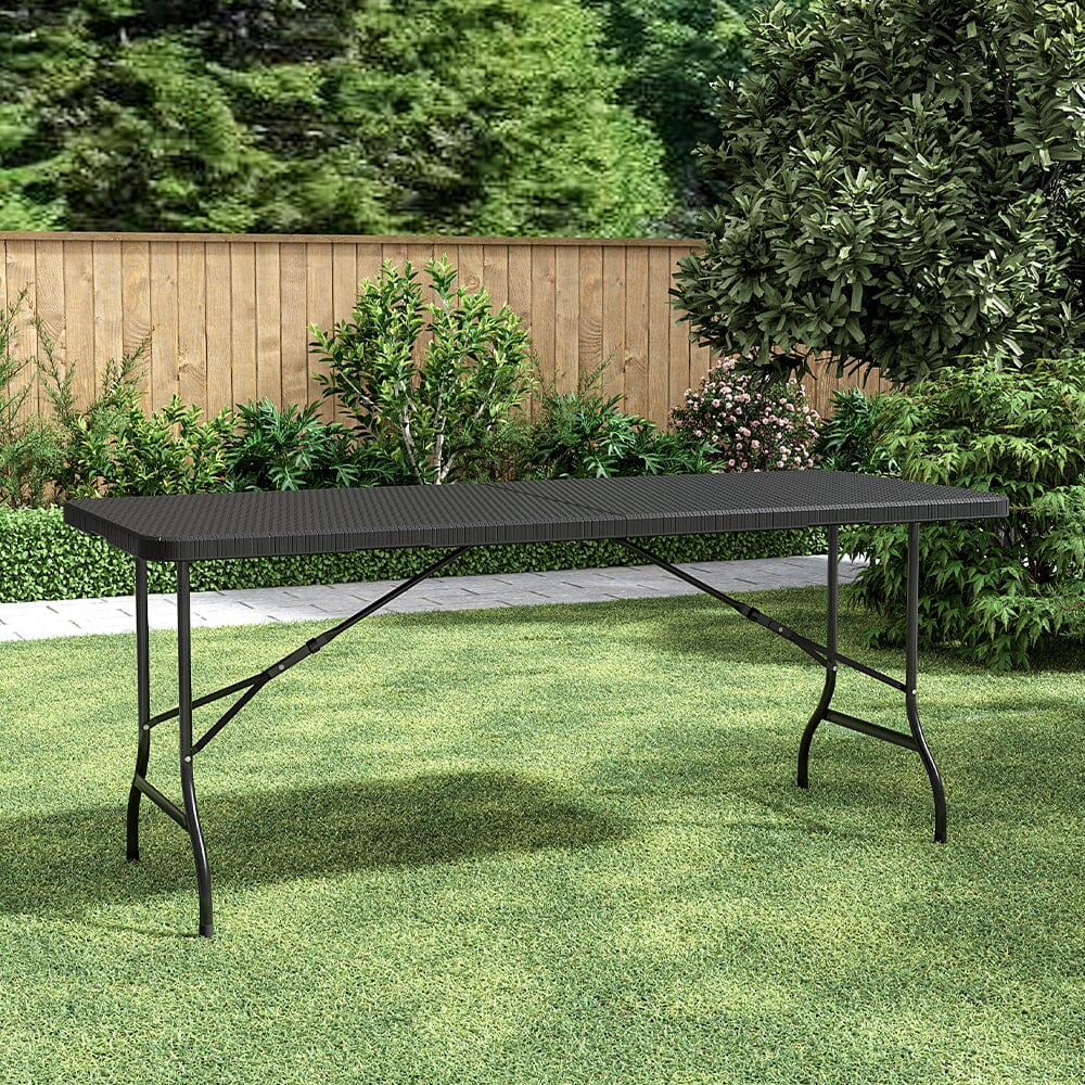 5ft L Folding Table Portable Outdoor Black Rattan Plastic Folding Table Garden Dining Tables Living and Home