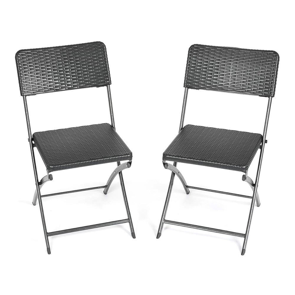 Set of 2 Outdoor Rattan Plastic Folding Chairs for Parties Events and More Garden Dining Sets Living and Home Black