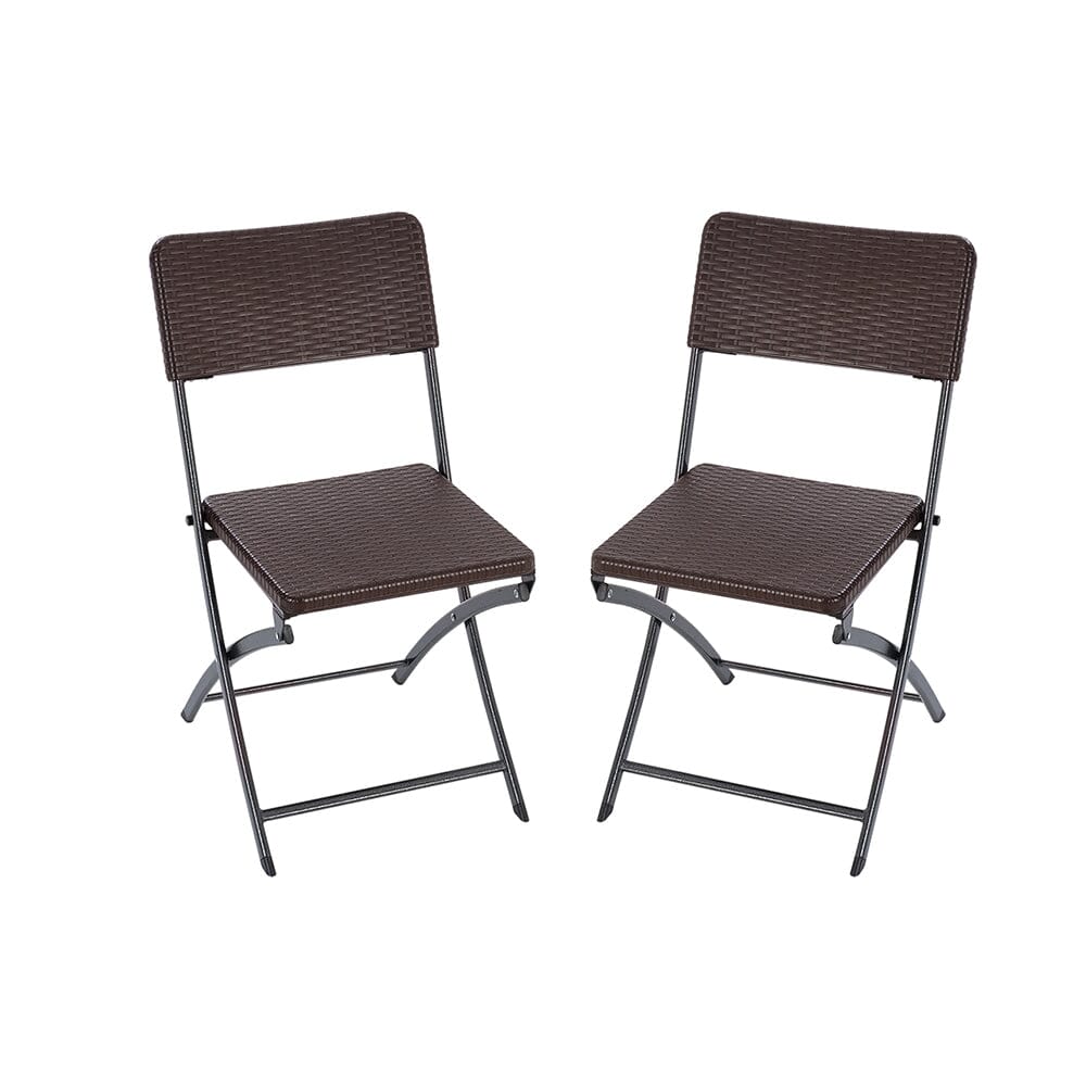 Set of 2 Outdoor Rattan Plastic Folding Chairs for Parties Events and More Garden Dining Sets Living and Home Brown
