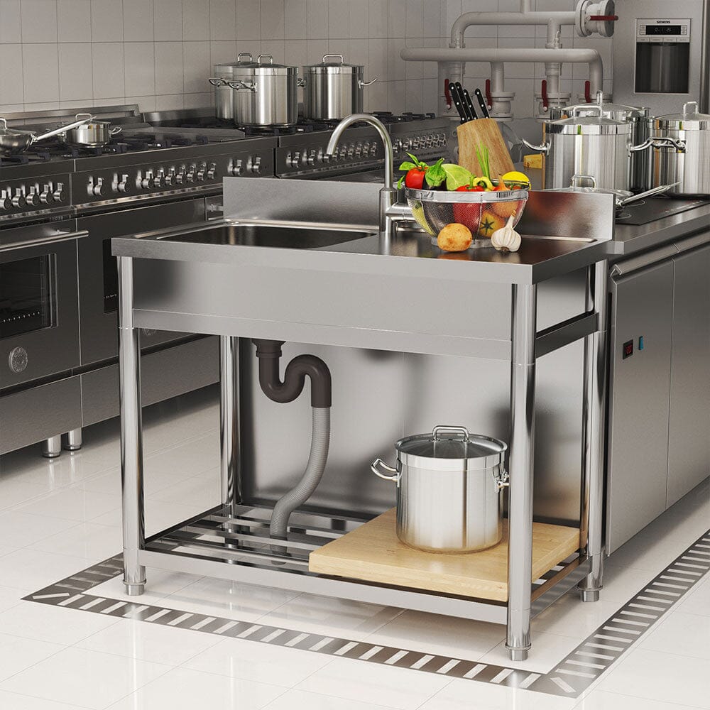 Stainless Steel One Compartment Commercial Sink with Right Drainboard Living and Home