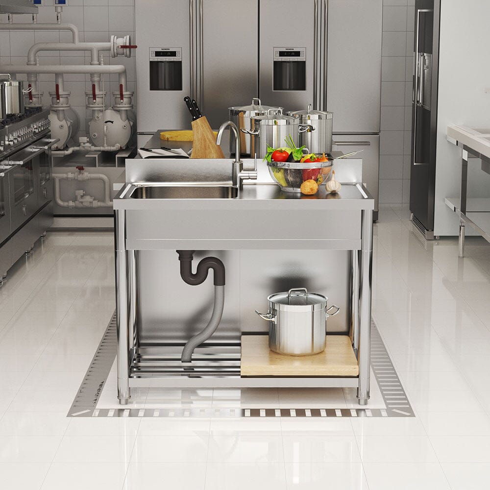 Stainless Steel One Compartment Commercial Sink with Right Drainboard Living and Home