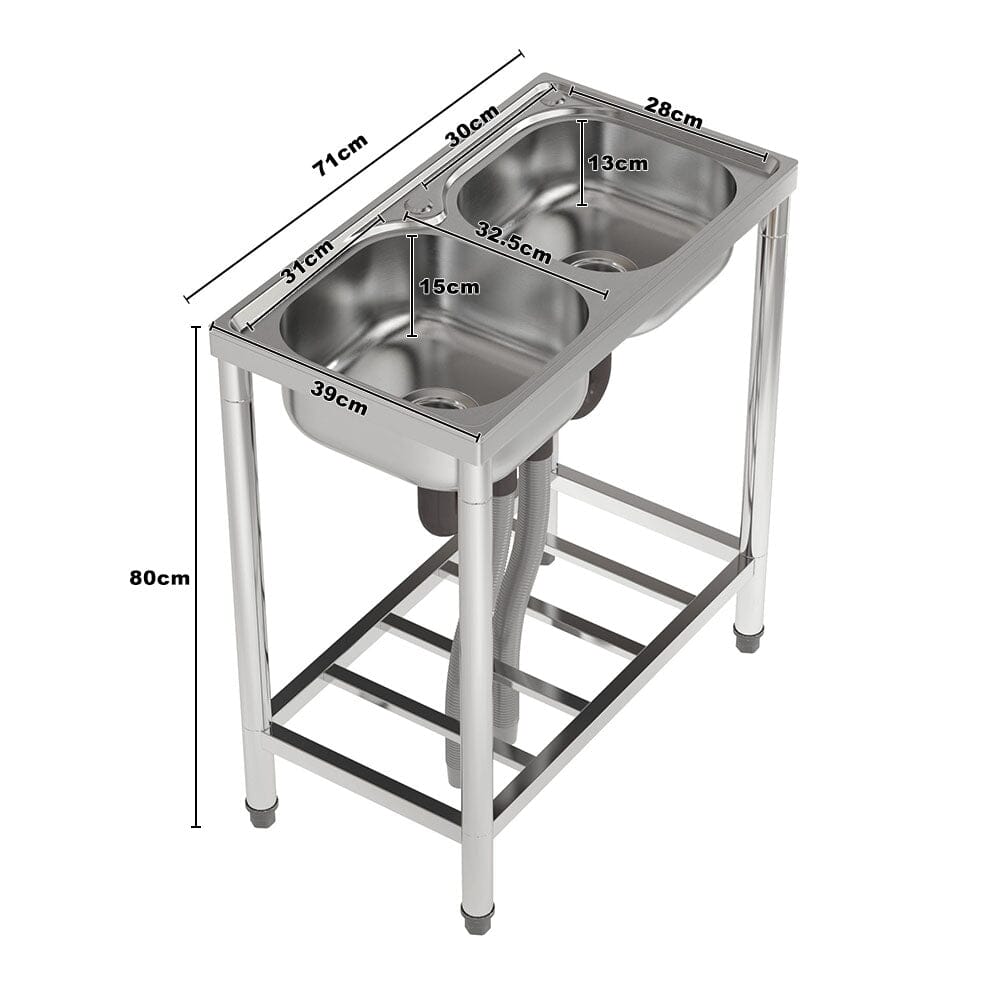 Two Compartment Stainless Steel Sink with Shelf Kitchen Sinks Living and Home