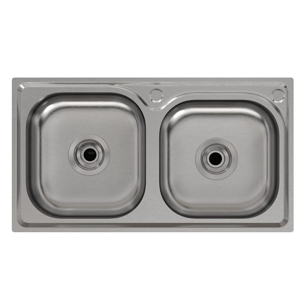 Two Compartment Stainless Steel Sink with Shelf Kitchen Sinks Living and Home