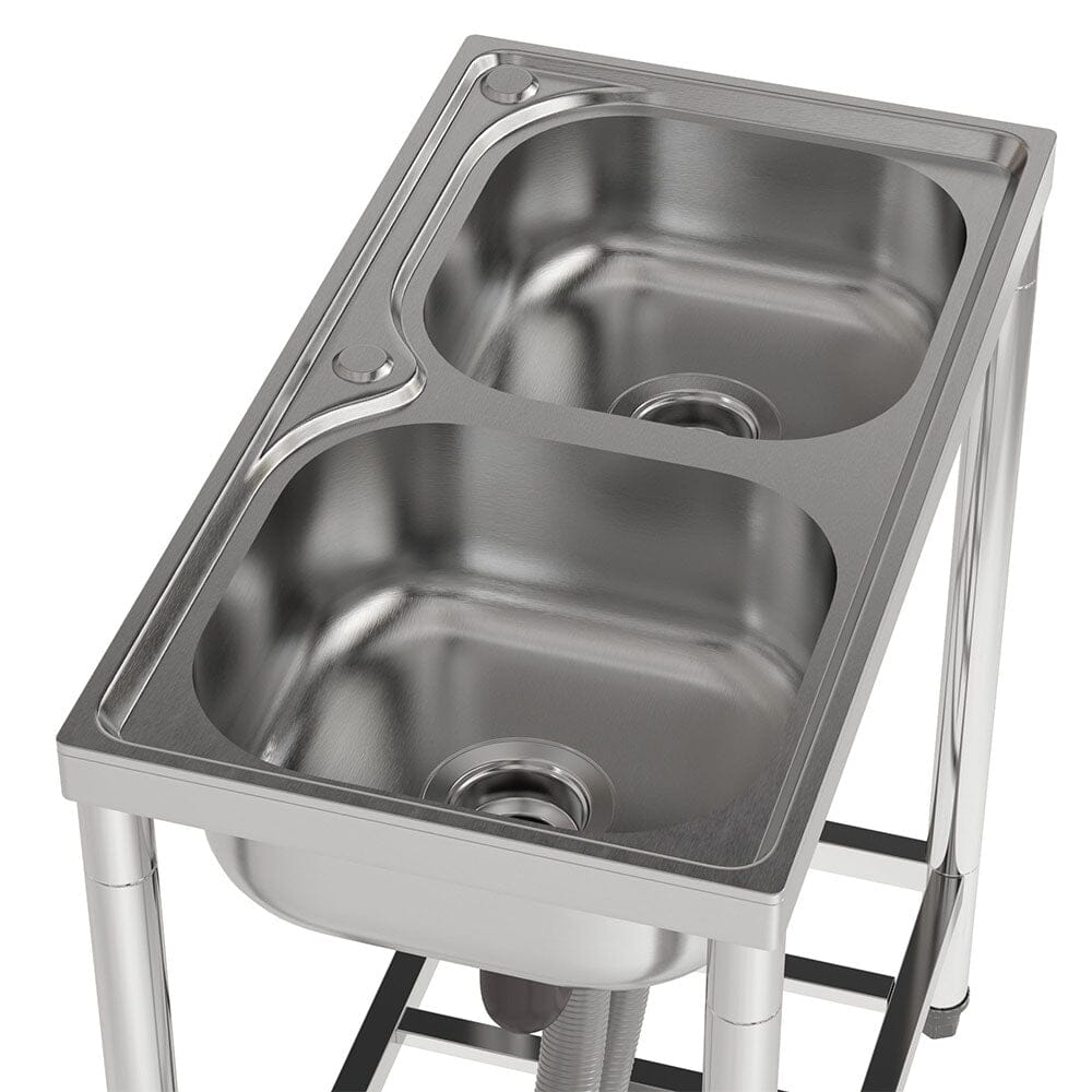 Two Compartment Stainless Steel Sink with Shelf Kitchen Sinks Living and Home