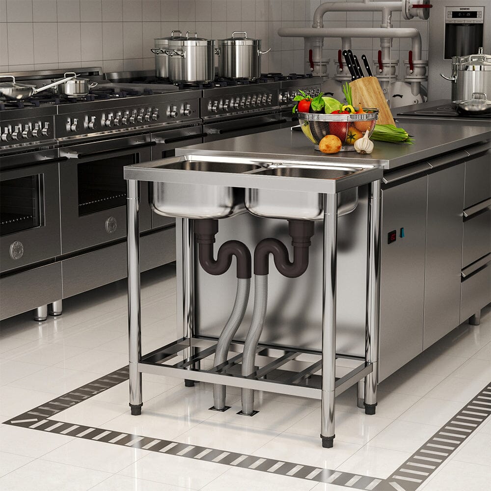 Two Compartment Stainless Steel Sink with Shelf Kitchen Sinks Living and Home