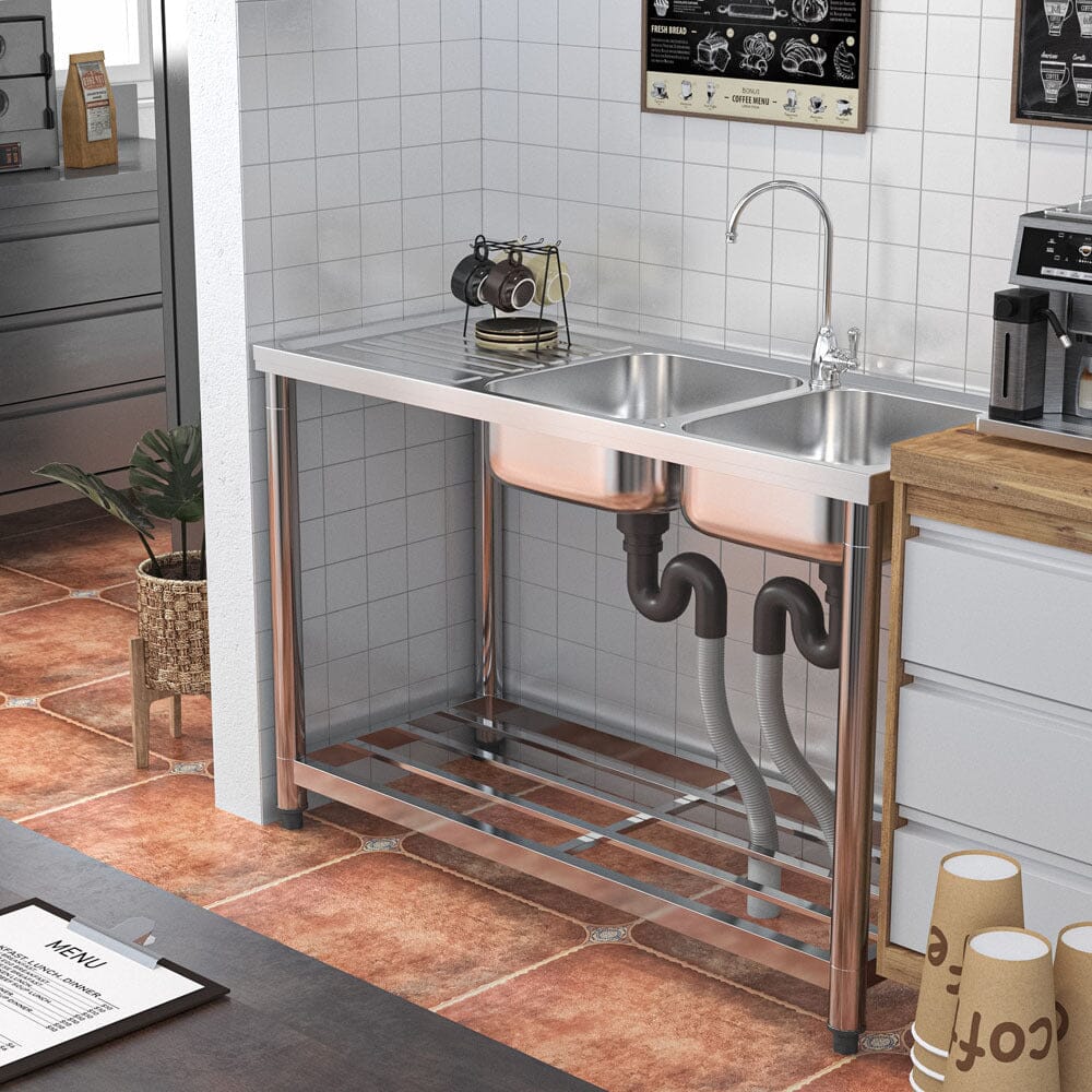 Stainless Steel One Compartment Sink with Drainboard and Shelf Living and Home