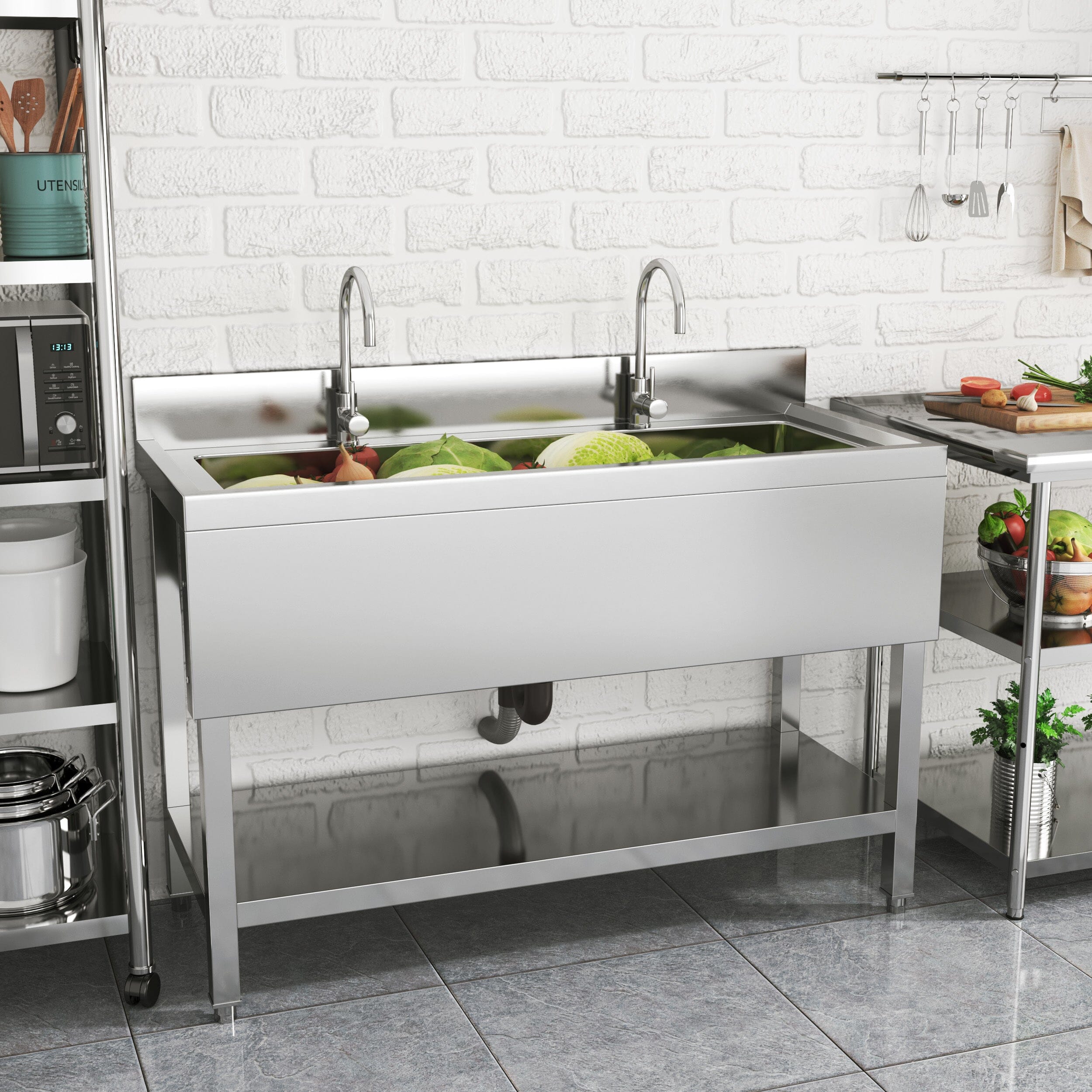Premium Stainless Steel Deep Sink with Front Surround and Shelf Living and Home