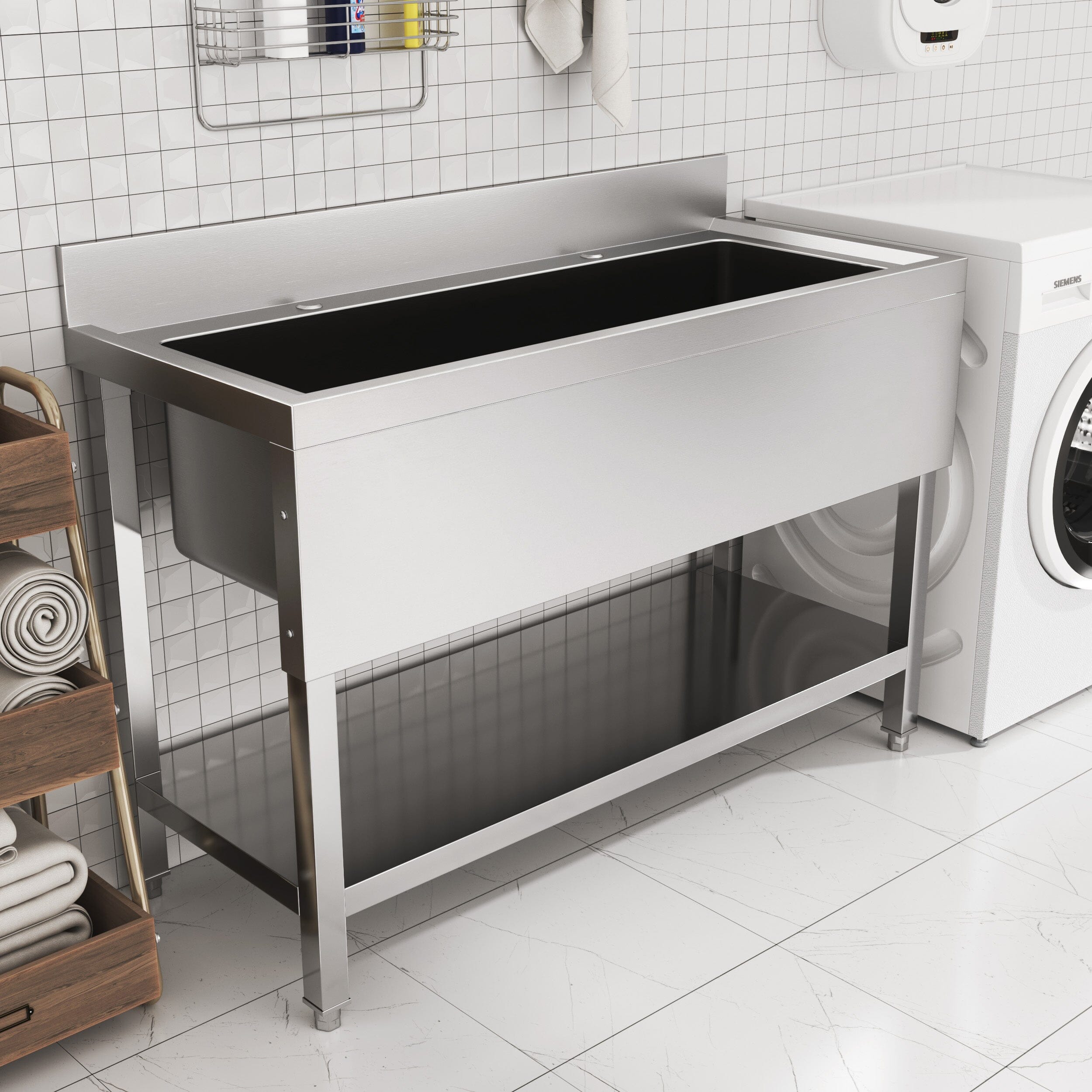 Premium Stainless Steel Deep Sink with Front Surround and Shelf Living and Home