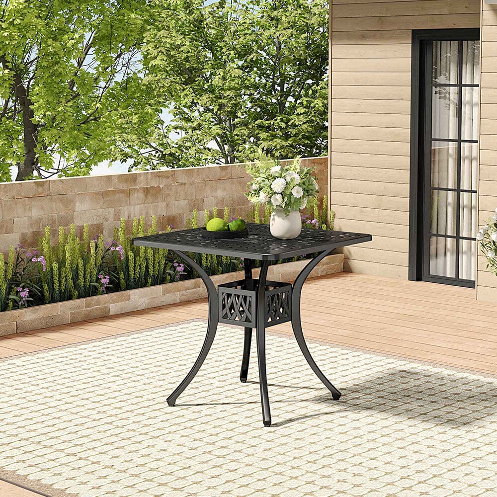 2.6ft Width Cast Aluminium Square Outdoor Dining Table Black Garden Dining Tables Living and Home