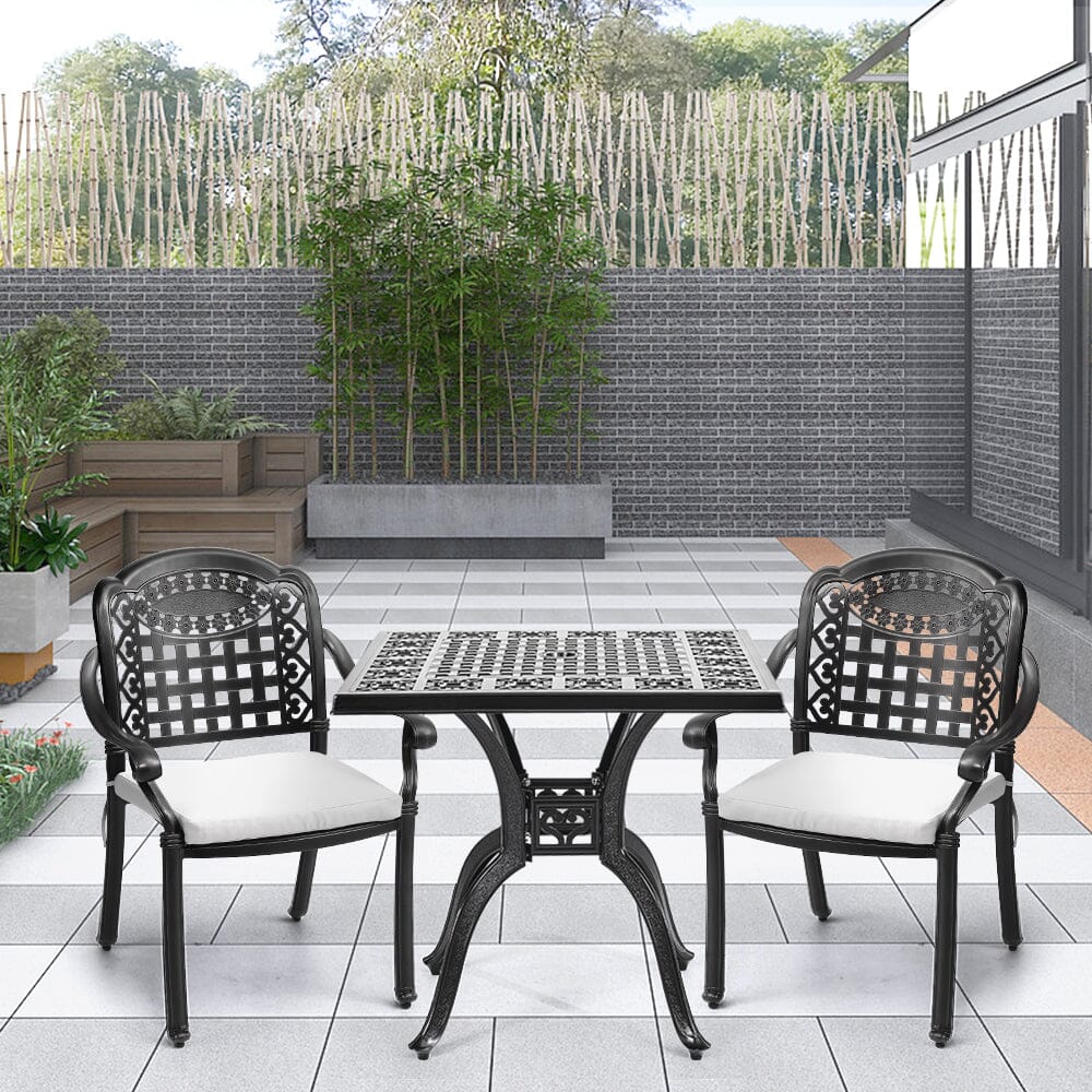 Set of 2 Outdoor Dining Chairs with Cushions Cast Aluminum Garden Seating Living and Home