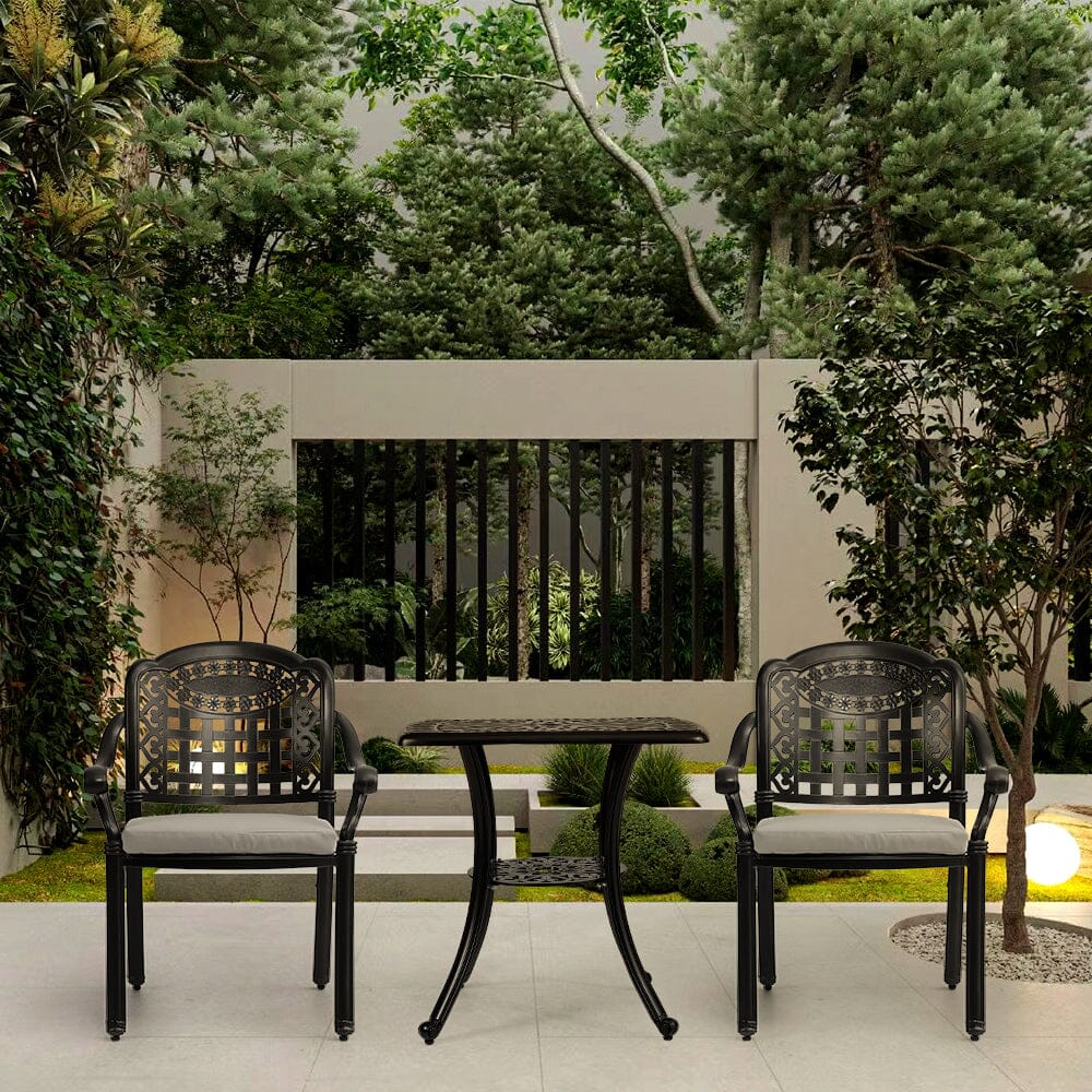 Set of 2 Outdoor Dining Chairs with Cushions Cast Aluminum Garden Seating Living and Home