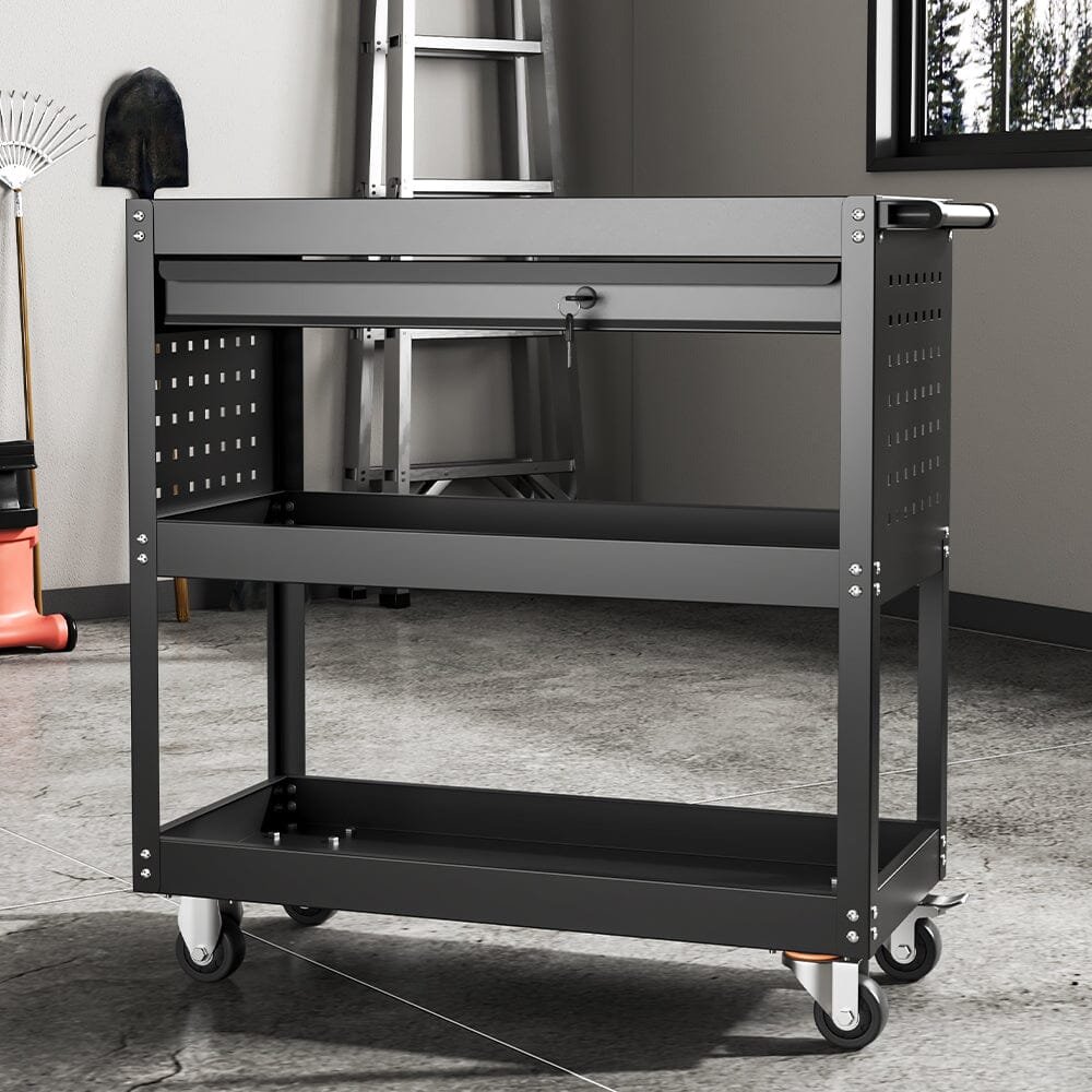 3 Tier Rolling Tool Cart with Lockable Drawer Tool Storage Cabinets Living and Home