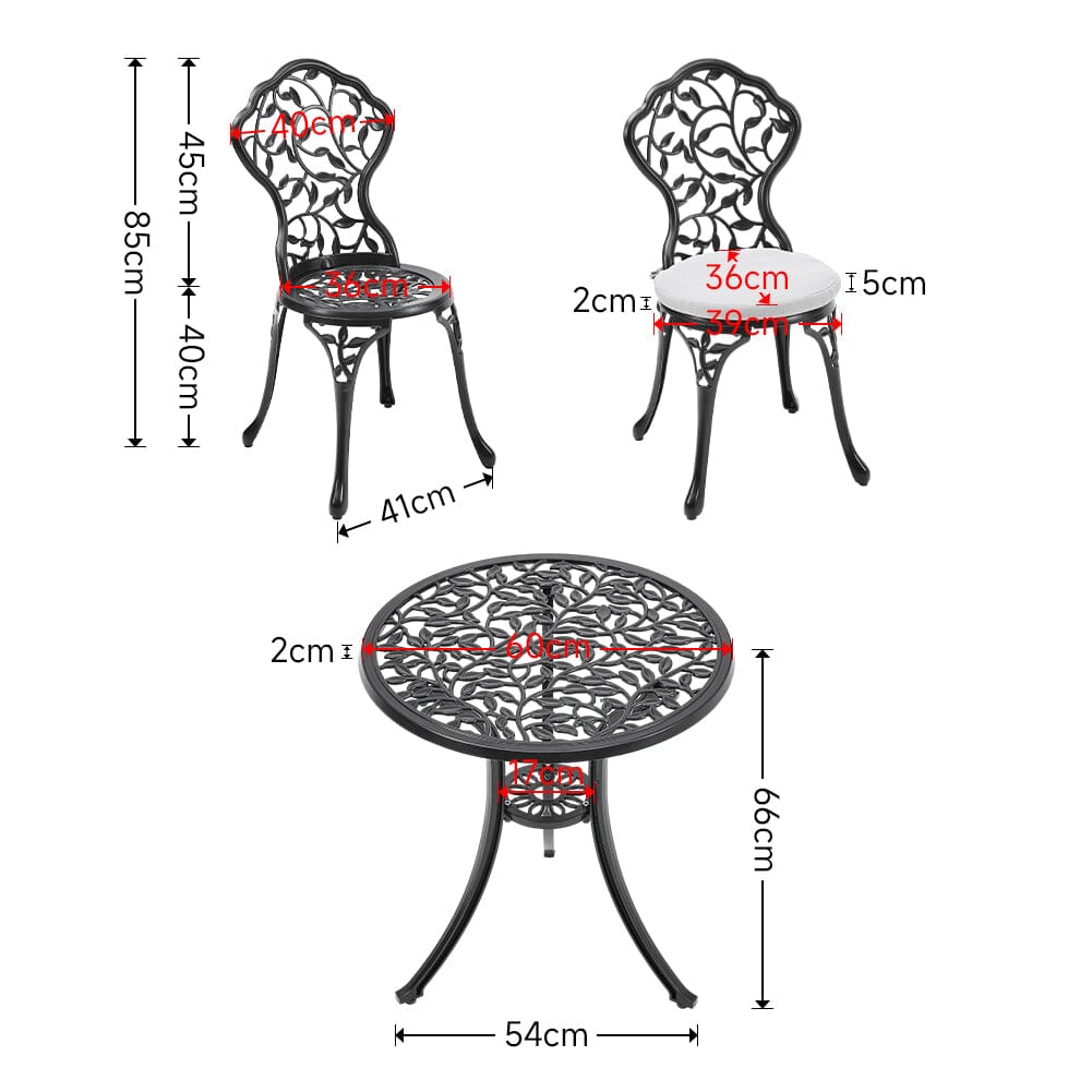 3pcs Black Cast Aluminum Bistro Table and Chairs Set Garden Dining Sets Living and Home