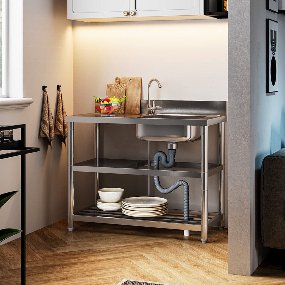 Stainless Steel One Compartment Sink with Shelves Living and Home