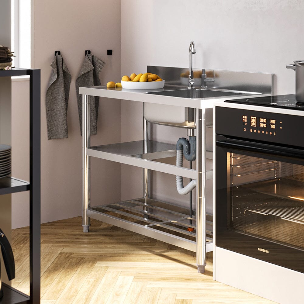 Stainless Steel One Compartment Sink with Shelves Living and Home
