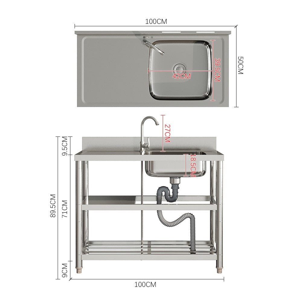 Stainless Steel One Compartment Sink with Shelves Living and Home