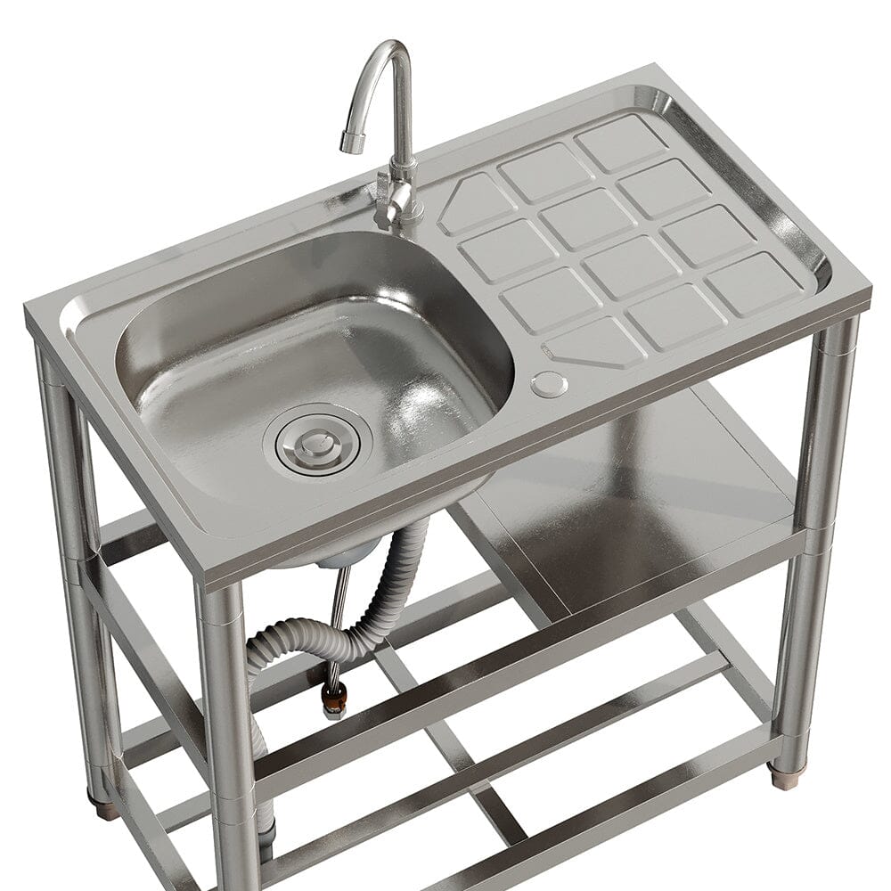 Stainless Steel One Compartment Sink with Shelves and Drainboard Living and Home
