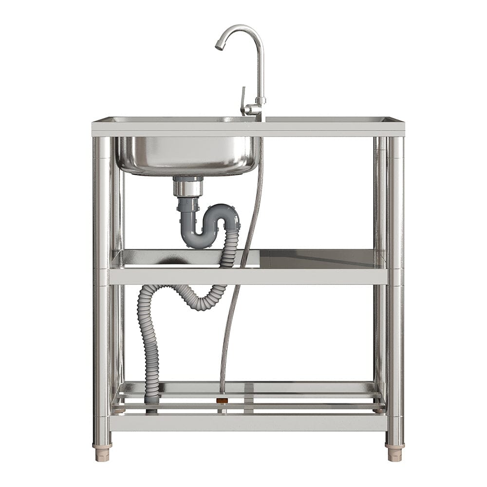 Stainless Steel One Compartment Sink with Shelves and Drainboard Living and Home