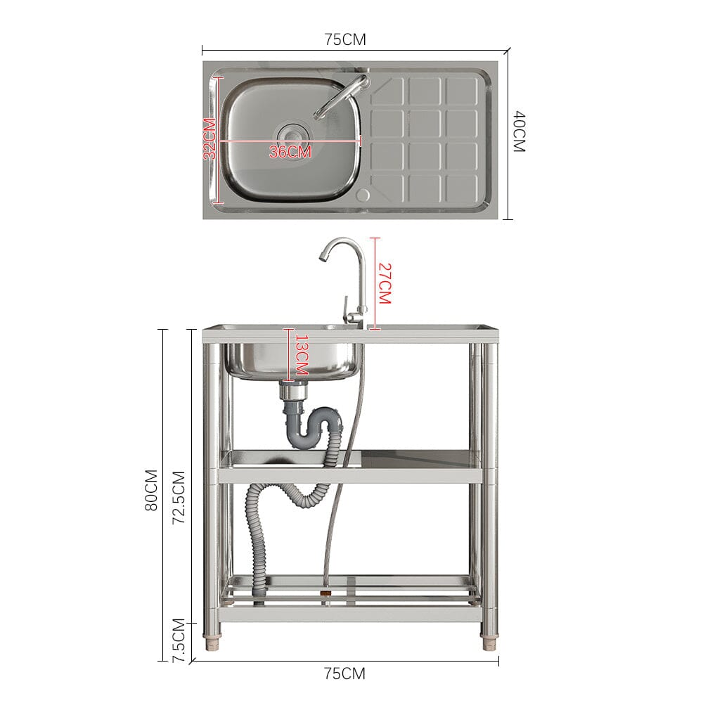 Stainless Steel One Compartment Sink with Shelves and Drainboard Living and Home