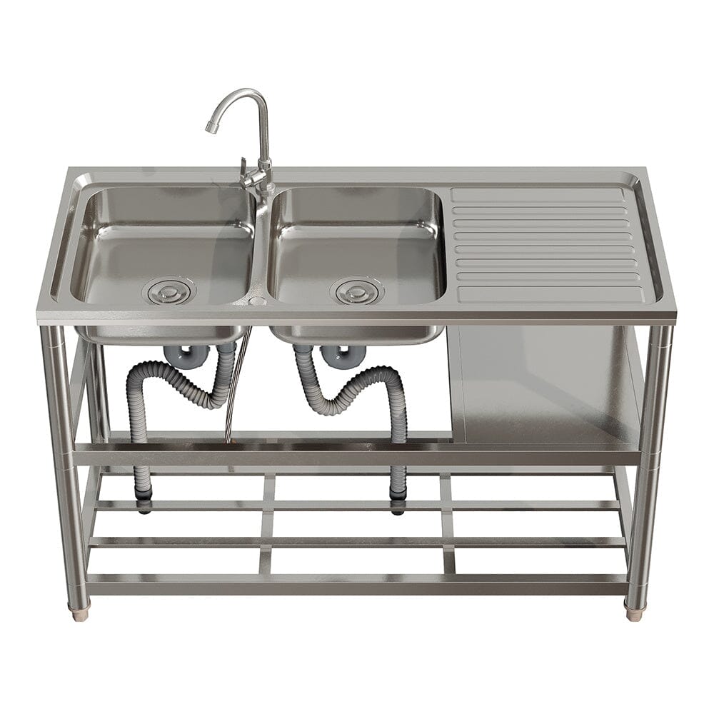 Steel Two Compartment Sinks with Shelves and Drainboard Living and Home