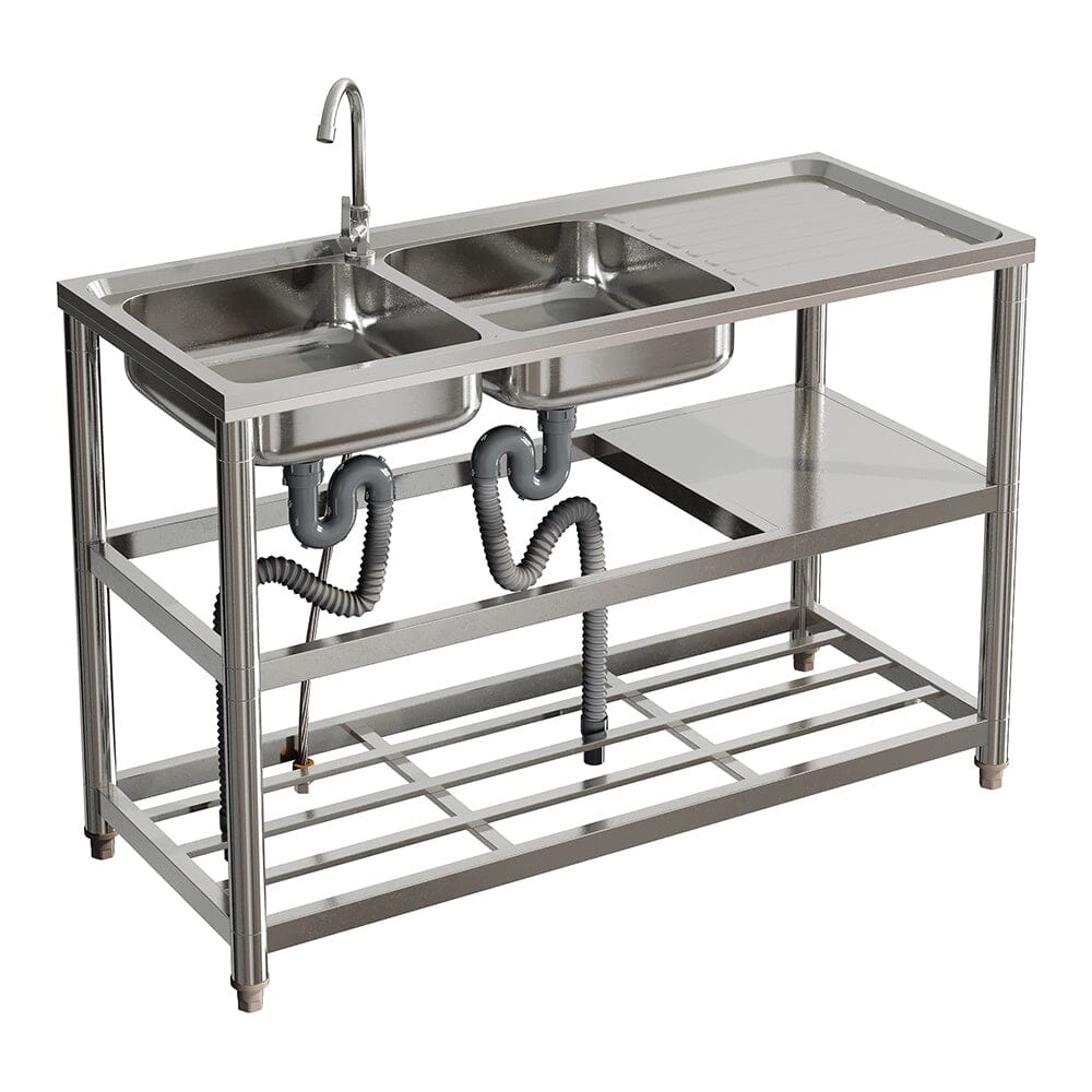 Steel Two Compartment Sinks with Shelves and Drainboard Living and Home