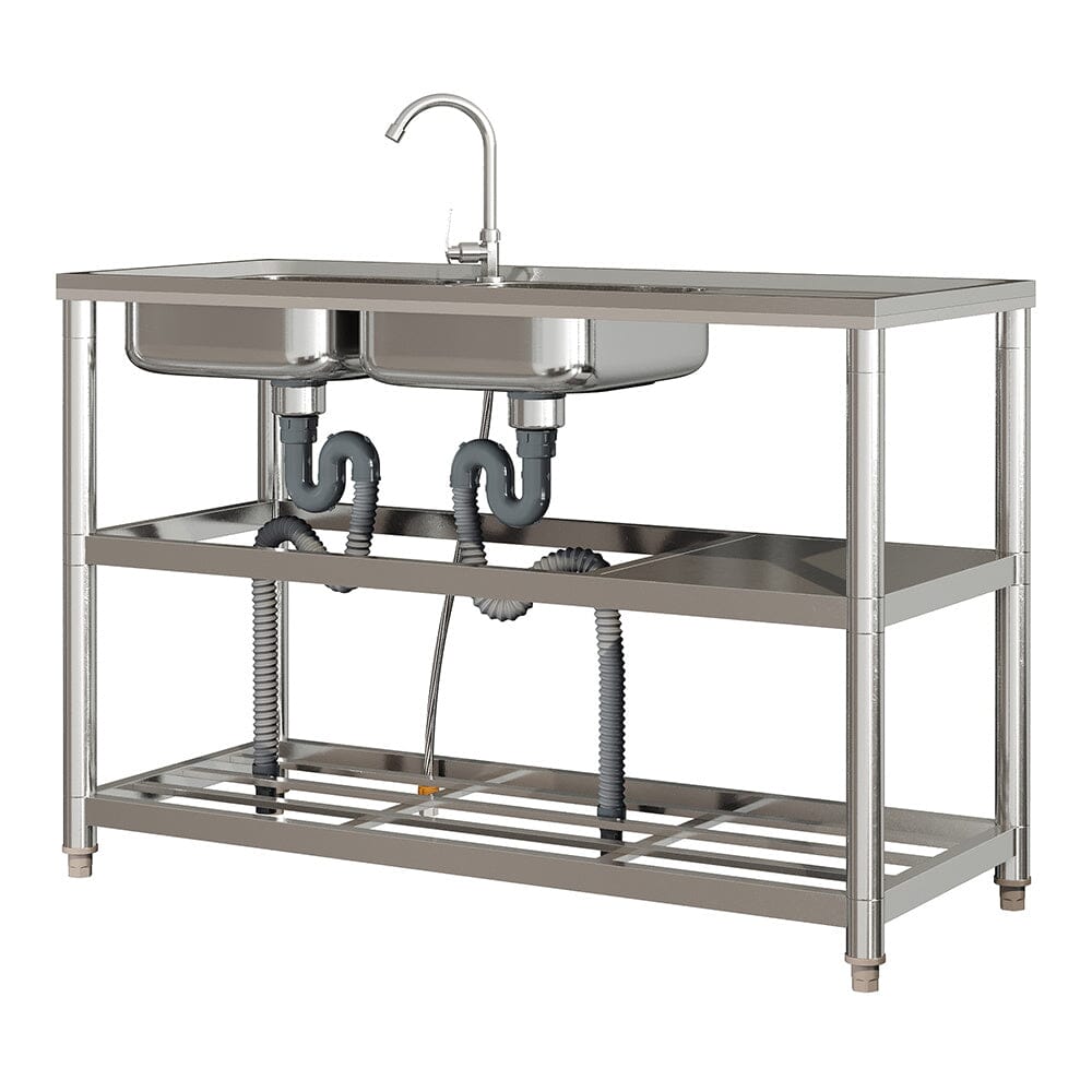 Steel Two Compartment Sinks with Shelves and Drainboard Living and Home