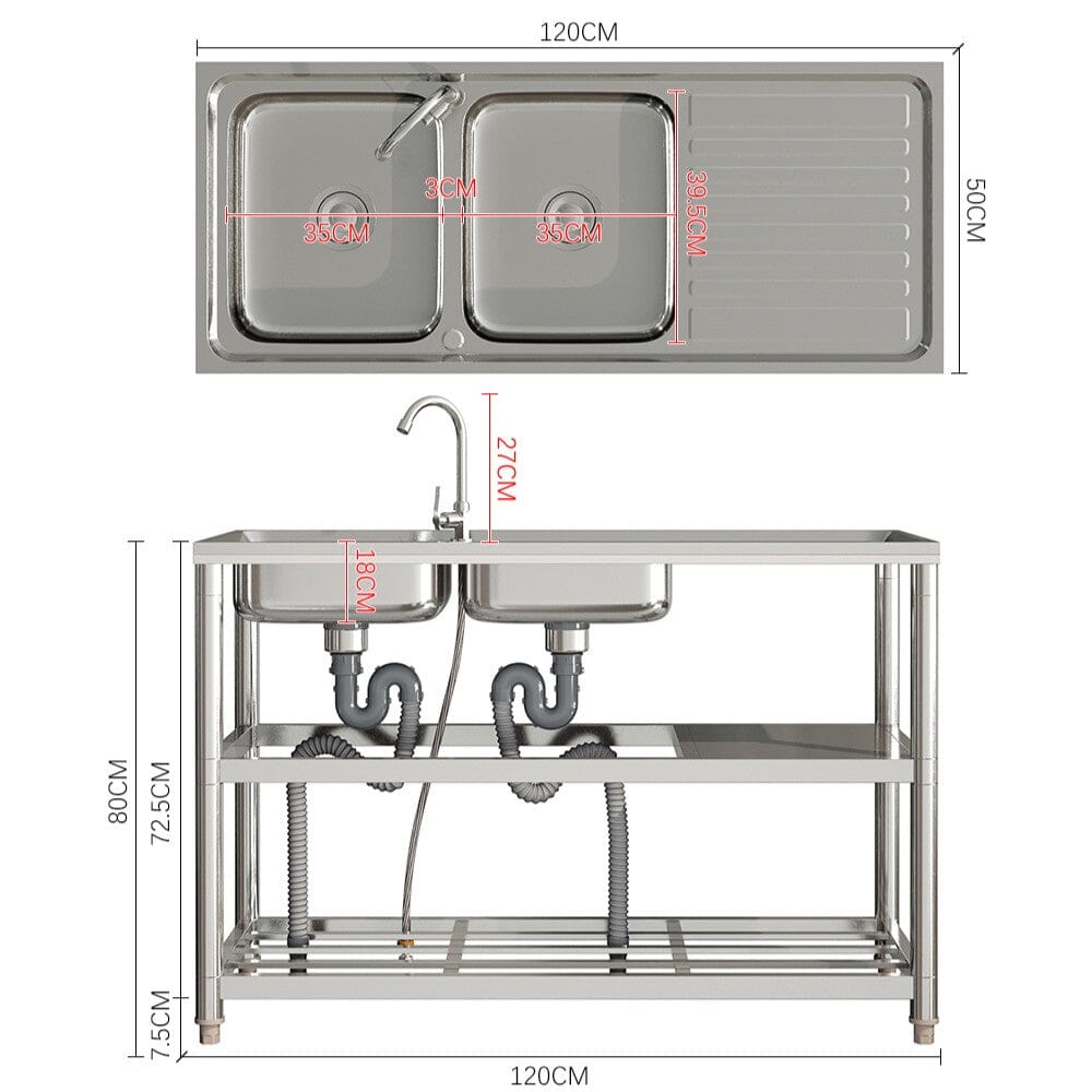 Steel Two Compartment Sinks with Shelves and Drainboard Living and Home