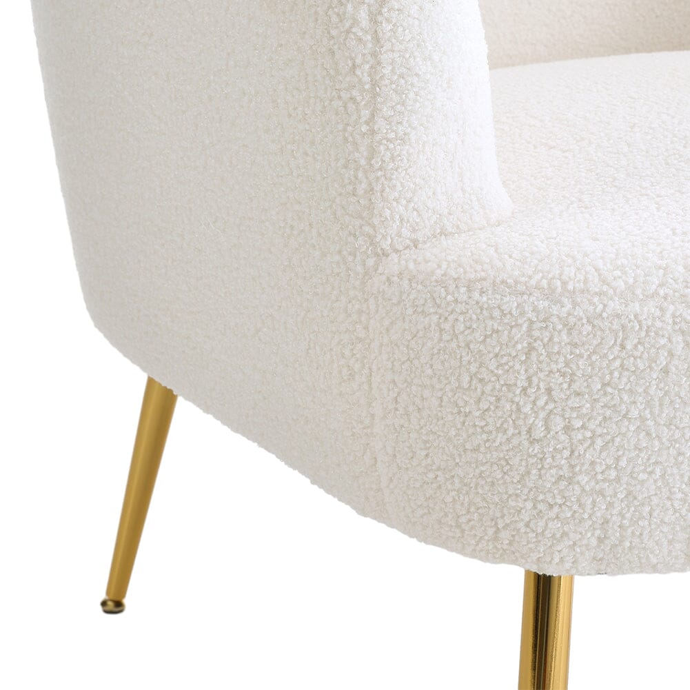 White Boucle Teddy Fabric Armchair with Metal Legs Tub Chairs Living and Home