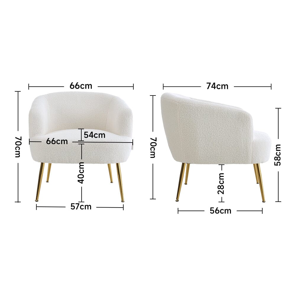 White Boucle Teddy Fabric Armchair with Metal Legs Tub Chairs Living and Home