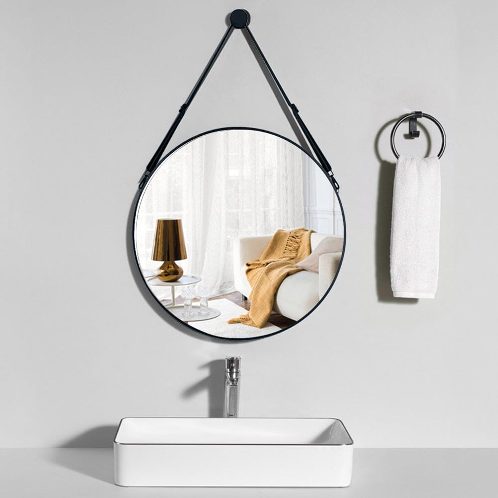 Retro Round Hanging Mirror with Adjustable Leather Strap Living and Home