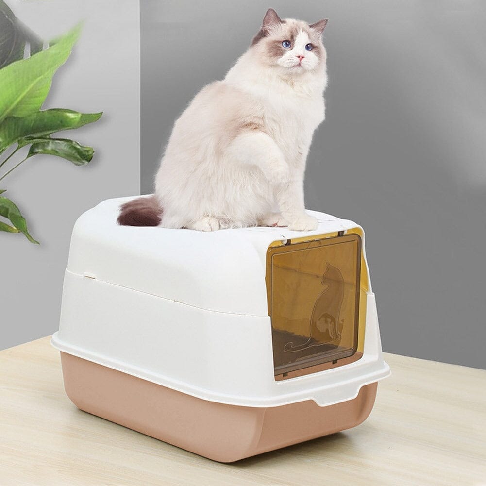 Large Hooded Top Entry Cat Litter Box with Scoop Living and Home