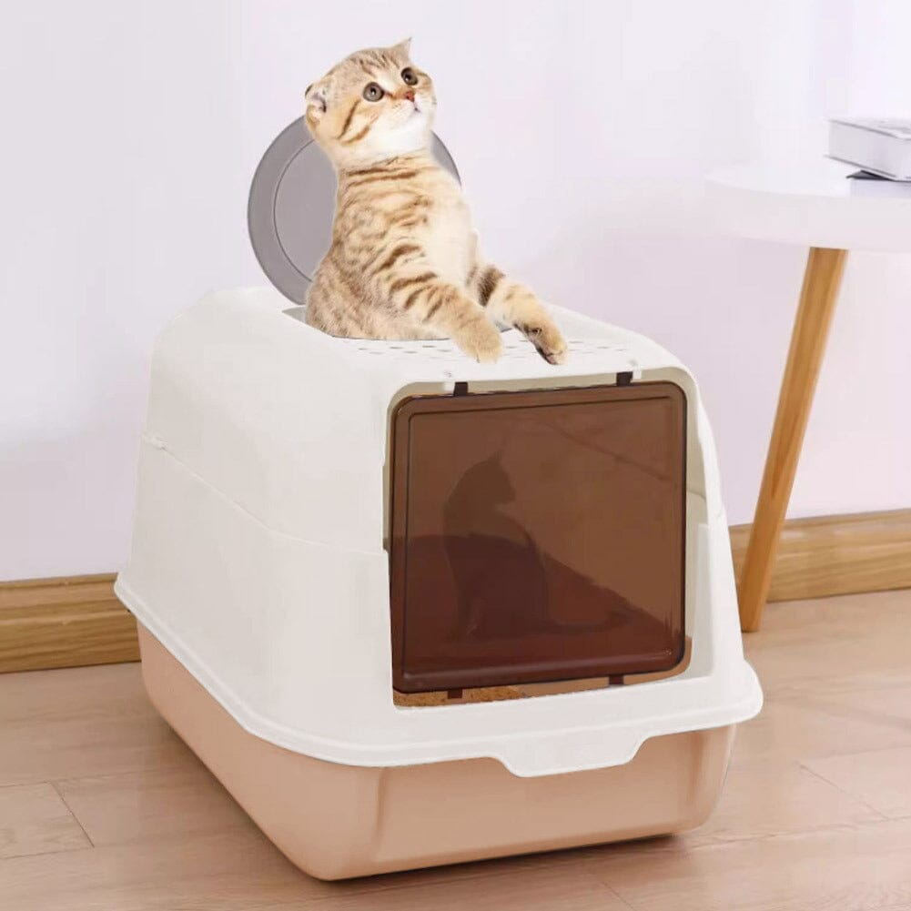 Large Hooded Top Entry Cat Litter Box with Scoop Living and Home