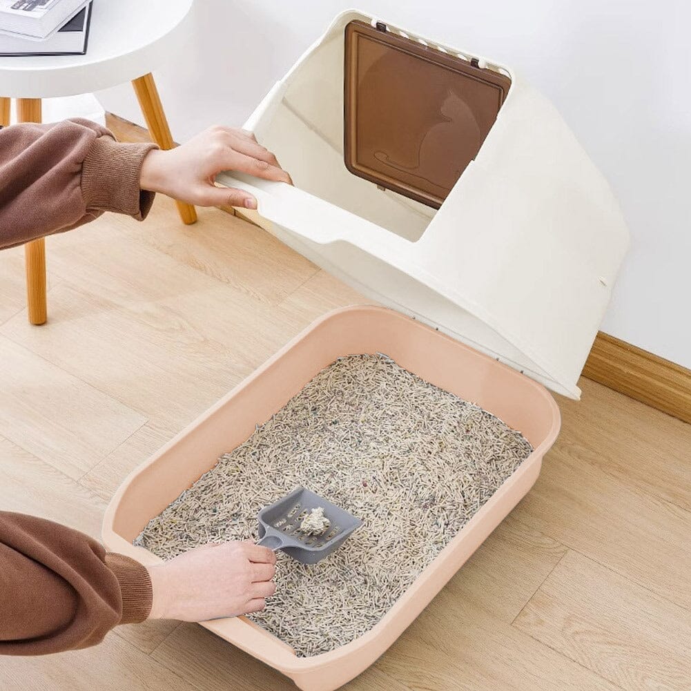 Large Hooded Top Entry Cat Litter Box with Scoop Living and Home